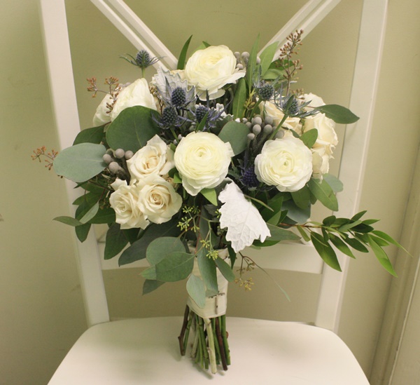 Ranunculus/Thistle/Greens Bridal Bouquet