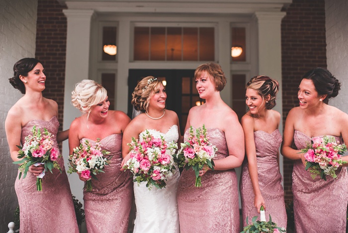 White and Pink Wedding Party Bouquets